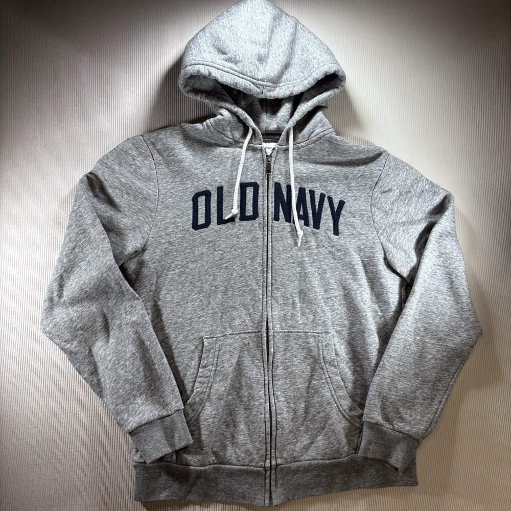Old Navy Hoodie Mens Medium Gray Logo Spell Out Full Zip